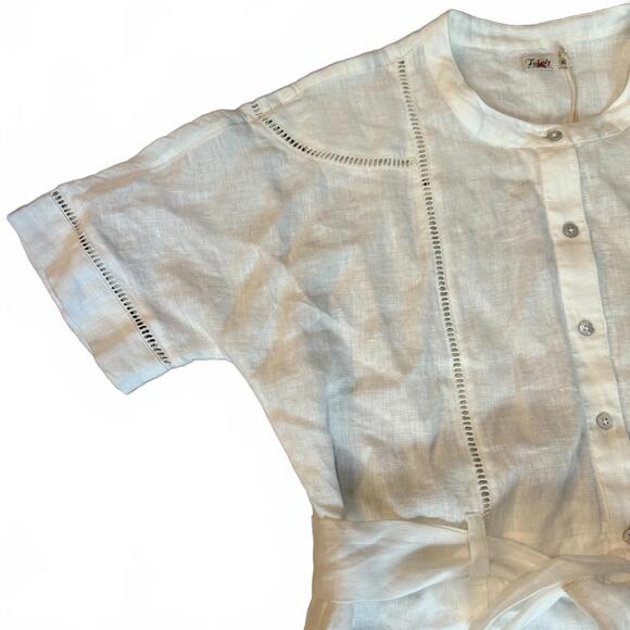 Faherty XL White Linen Shirt Dress NWT Belt Ladder Trim Summer India - Picture 8 of 11